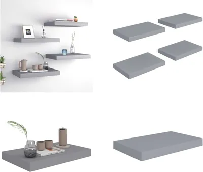 Obrázok produktu pre vidaXL Plávajúce nástenné police 4 ks. MDF 40x23x3,8cm, sivá - Nástenná polica - Nástenné police - Plávajúca nástenná polica - Plávajúca nástenná polica