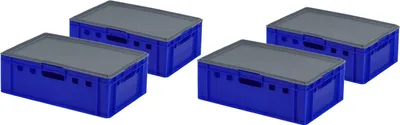 Produktbild von 4 Stück E2-Kasten Blau mit 4 Deckel in Grau