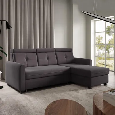 Image de Canapé d'angle MILANO anthracite, en L - avec fonction sommeil, coffre de lit & ottomane à droite