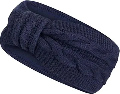 Produktbild von Gestricktes Damen-Haarband mit Schleife und Zopfmuster, gefütterter Ohrenwärmer für Mädchen mit weichem Fleece-Innenfutter