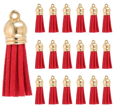 100 rote Kunstleder-Quasten 3,8 cm mit goldener Kappe