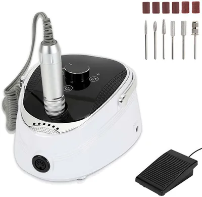 Produktbild von Elektrische Nagelfräser für Gelnägel, 35000 U/Min, Professionelle Nagelfeilen Set mit LCD-Display, Nagelbohrer Set mit Fußpedal und 6 Bits