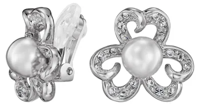 Productafbeelding van Reisclip voor oorbellen - dames - zilverkleurig - parel 8 mm - wit - met kristalsteentjes