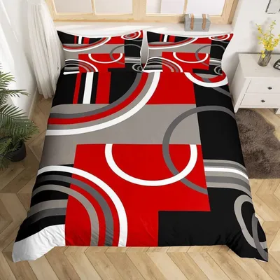 Produktbild von Bettwäsche-Set Geometrische Muster 135x200 cm Rot Schwarz Grau Microfaser