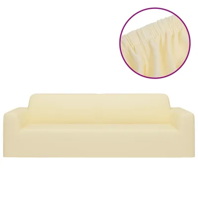 Image de vidaXL Housse de canapé stretch 3 places crème jersey polyester