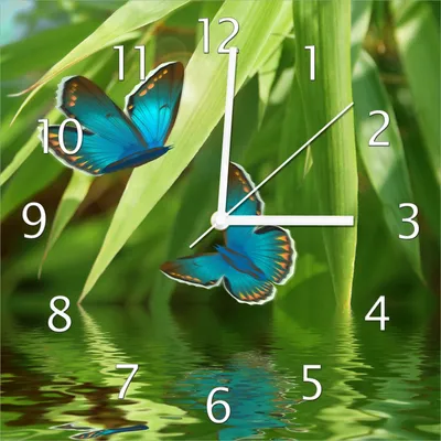 Produktbild von Wallario Design Wanduhr Schmetterlinge in Reflektion aus Echtglas, Größe 30 x 30 cm