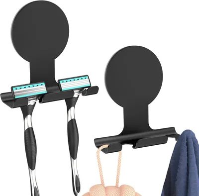 Produktbild von Scheermeshalter aus Edelstahl, 2 Stück, selbstklebend, schwarz, für Badezimmer