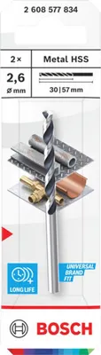 Immagine prodotto di Punta elicoidale HSS per metallo, 2,6 x 30 x 57 mm, attacco CYL, in 2 pezzi