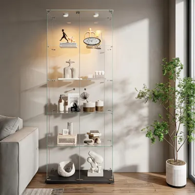 Produktbild von INONEFT Glasvitrine Standvitrine mit LED Beleuchtung, 5 Lagen Glas Vitrine Vitrinenschrank, 2 Türen, gehärtetes Glas, Sammlervitrine Wohnzimmerschrank