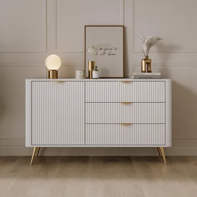 Immagine prodotto di Halilomo - Credenza, 138x38x81h cm Bianco, 3 Cassetti