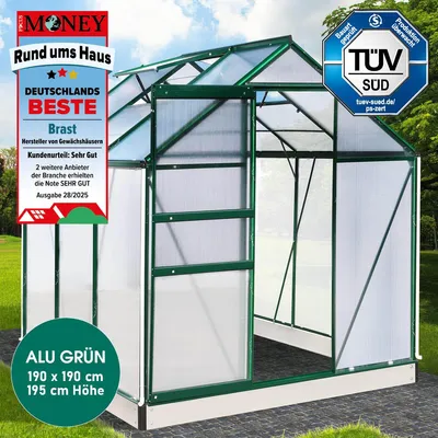 Produktbild von BRAST Gewächshaus Aluminium mit Fundament | 190x190x195cm | 6mm Hohlkammerplatten | rostfrei wetterfest temperaturbeständig | Grün