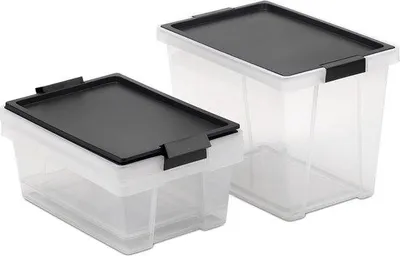Obrázek produktu pro 3 ks průhledných úložných boxů s úchyty, 7 l a 15 l, černé, z recyklovaného materiálu