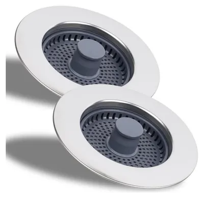 Immagine prodotto di Set di 2 tappi per lavelli da cucina con filtro antintasamento, in acciaio inossidabile e ABS, adatti a fori da 75-86 mm