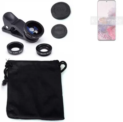 Produktbild von K-S-Trade Smartphone Kamera Linsen Set Kompatibel mit Samsung Galaxy S20 Exynos 3in1 Clip-On Kamera Adapter Macro Weitwinkel FishEye Fischauge