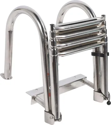 Immagine prodotto di scaletta a 4 gradini per barche, in acciaio inox 316, antiscivolo, pieghevole, telescopica con corrimano a pedale per piscina, nautica