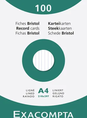 Produktbild von Exacompta Karteikarten A4 liniert, Faltschachtel mit 100 Stück - Weiß - 13806B