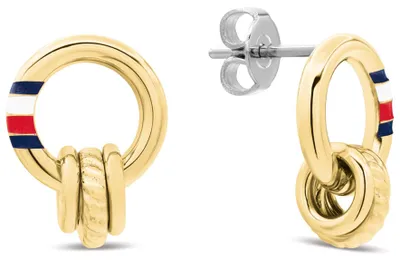 Zdjęcie produktu dla Tommy Hilfiger Gold-Plated Rope Texture Stud Earrings, Damski, Stal nierdzewna, Złoto