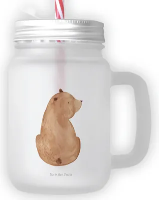 Produktbild von Mr. & Mrs. Panda Glas Bär Schulterblick - Transparent - Geschenk, Selbstachtung, Trinkglas, Bären, Weltansicht, Cocktailglas, Weisheit, Becher mit Strohhalm, Motivation