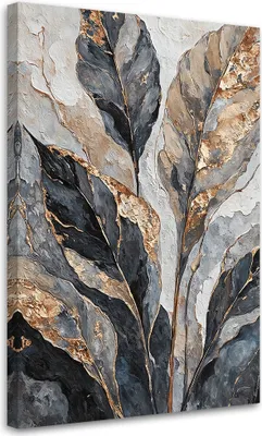 Produktbild von Leinwandbild Abstrakte Blätter Grau Gold 40x60 Feeby Silber bild für die wand bereit zum aufhängen