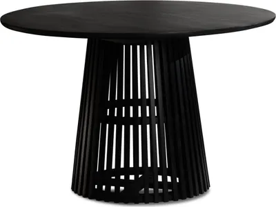 Produktbild von Esszimmertisch 120x120x77 cm Mango Massivholz Schwarz Esstisch Modern, Küchentisch Massiv mit Gittergestell, Holztisch Esszimmer Rund, Kleiner Speisetisch Holz