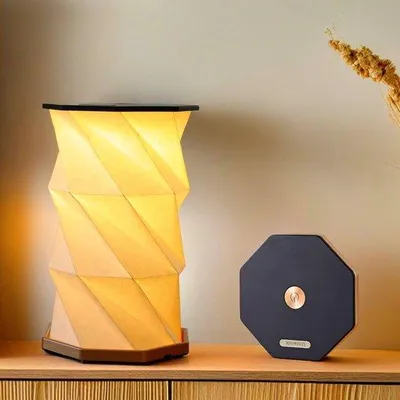 Zdjęcie produktu dla Oświetlenie podróżne – składana lampka papierowa z ciepłym światłem – mała, przenośna lampka stołowa – idealna do sypialni, salonu i w podróży