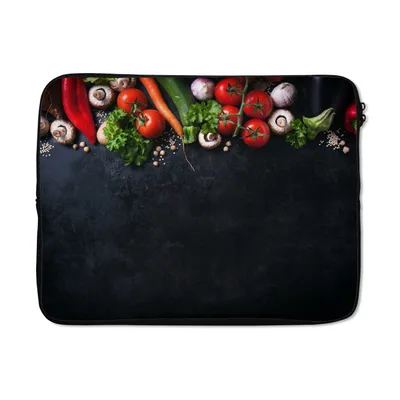 Produktbild von MuchoWow® Laptop Hülle 17 Zoll Laptoptasche Gemüse - Kräuter - Gewürze - Schwarz - Rustikal - Küche - Zipper - Schutzabdeckung
