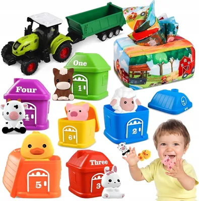 Zdjęcie produktu dla Traktor Montessori farma z 6 zwierzętami i zabawką sensoryczną 6m+