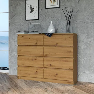 Obrázok produktu pre Komoda, predsieň do spálne, šatníková skriňa, príborník, vysoká doska s 8 zásuvkami, šírka 120 cm, výška 97 | Artisan
