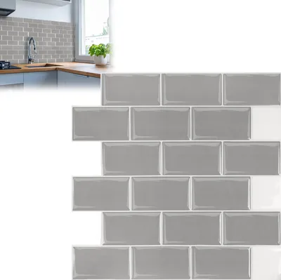 Produktbild von UISEBRT 10 tlg 3D Fliesenaufkleber Selbstklebende Wandaufkleber 30 * 30cm Grau Fliesenfolie Küche  Fliesensticker Klebefliesen für Küche und Bad