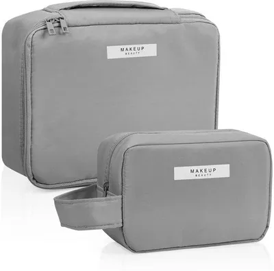 Produktbild von Ibenzoa® Wasserdichtes 2‑teiliges Make-up- & Kosmetik‑Taschen-Set – Tragbar für Reise & Alltag, mit abnehmbarem Innenbeutel und Pinsel‑Fächern, Grau