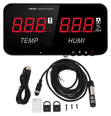 Immagine prodotto di Misuratore industriale di temperatura e umidità, display LED da 13 pollici, igrometro-termometro per serre