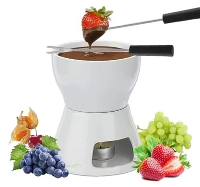 Zdjęcie produktu dla Zestaw do fondue czekoladowo serowy ceramiczny ze świecą 2 widelce