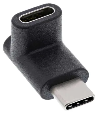 Produktbild von InLine USB 3.2 Gen.2 Adapter, USB-C Stecker an C Buchse, oben/unten gewinkelt, USB Typ C, USB Typ C, Schwarz