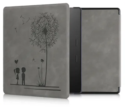 Produktbild von kwmobile Schutzhülle für Amazon Kindle Oasis 10. Generation Hülle - eReader Case aus Kunstleder mit Auto Sleep Funktion - Pusteblume Love mit Grau