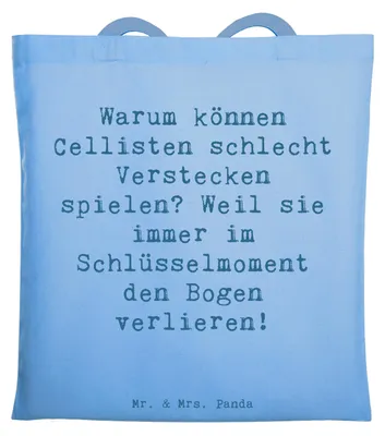 Produktbild von Mr. & Mrs. Panda Schultasche Spruch Cello Schlüsselmoment - Sky Blue - Geschenk, Instrument lernen, Tragetasche, Musikinstrument, Orchester, Bogen, Tote Bag, Tasche