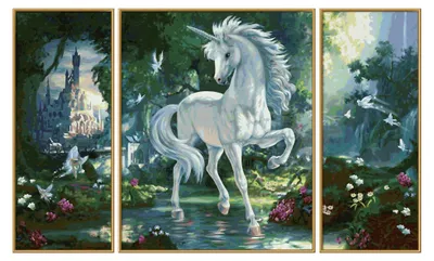 Immagine prodotto di Schipper Malen nach Zahlen Einhorn im Zauberwald, Meisterklasse Triptychon, Malvorlage, Wandbild, 609260866