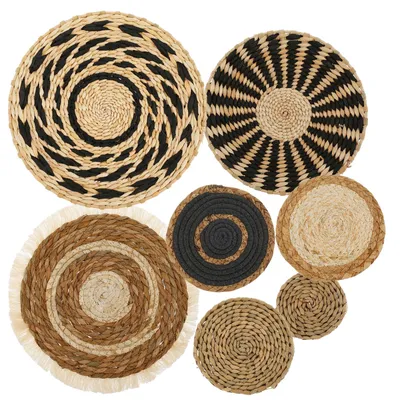 7er-Set Boho-Wandkörbe, geflochten, rund, 11–30 cm, Wanddeko