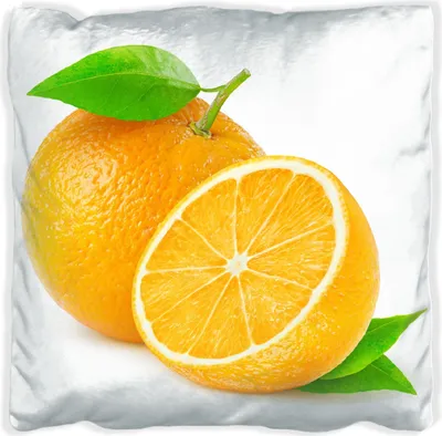 Produktbild von Wallario Premium Kissen, weiche Oberfläche, mit Motiv Saftige Orangen vor weißem Hintergrund, Größe: 40 x 40 cm, mit weißer Rückseite