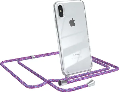 Produktbild von EAZY CASE Handykette kompatibel mit Apple iPhone X / XS, Handyhülle mit Umhängeband, Handykordel, Schutzhülle Clear, Band in Bunt