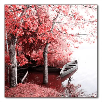Produktbild von Wallario selbstklebende Möbelfolie/ Tischdecke für Innen und Außen, Größe: 50 x 50 cm - Romantische Bootsanlegestelle in rot-weiß