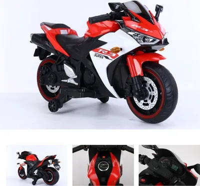 Image de ES-Toys Moto électrique pour enfants 888 Roues stabilisatrices Phare LED Indicateur de batterie rouge