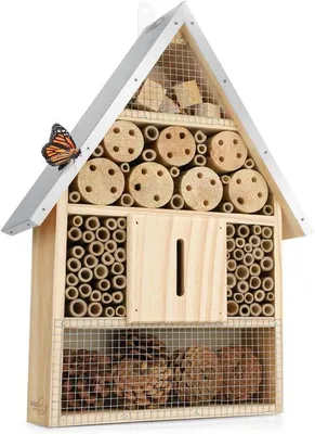 Immagine prodotto di Hotel per insetti naturale e resistente alle intemperie in legno naturale - per api, api selvatiche, coccinelle e farfalle - ausilio per la nidificazione da appendere