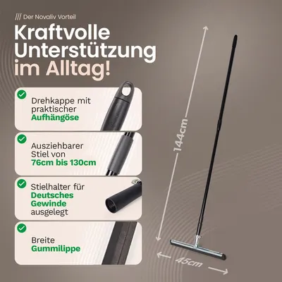 Immagine prodotto di Novatool tergipavimento 45 cm I doccia terrazza auto tergivetro professionale I acqua tergivetro finestra tergivetro labbro in gomma I bagno tergivetro doccia acciaio inox XXL tergivetro acqua