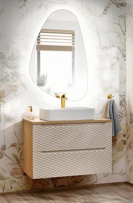 Produktbild von Badmöbel Set 2-teilig mit 90cm Waschtisch, Eiche mit beige, OLUO-56-BEIGE