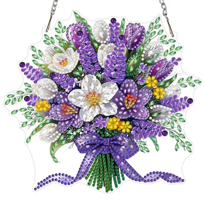 Immagine prodotto di Set per creare ciondoli con tecnica diamond painting, con motivo di un bouquet di fiori, ideale per decorazioni e progetti creativi per adulti