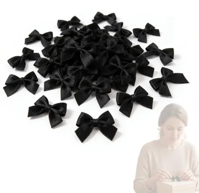 100 Mini-Stoffschleifen, 2,5 cm, schwarz, für DIY & Deko