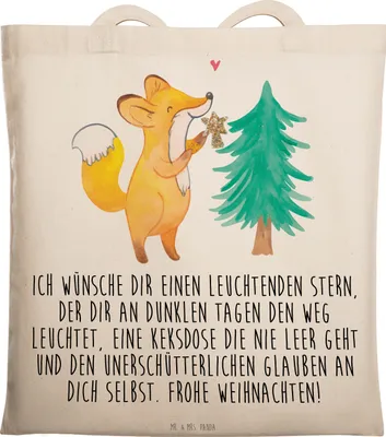 Produktbild von Mr. & Mrs. Panda Tote Bag Fuchs  Weihnachtsbaum - Transparent - Geschenk, Weihnachtsdekoration, Winter, Shopping Tasche, Weihnachtsmann, Schultasche, dokumententasche