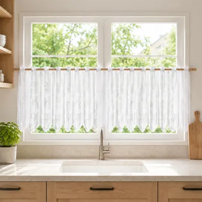 Vitrage halbtransparent 150x45 cm Schmetterlingsmuster weiß 1 Stück