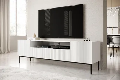 Obrázok produktu pre Biely Tv Stolík, Komoda So Zásuvkami, Tv Stolík S Výklenou Do Obývačky 200 Cm Glamour