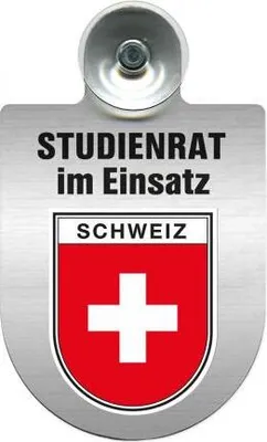 Produktbild von Einsatzschild mit Saugnapf - Studienrat im Einsatz - incl. Regionenwappen nach Wahl 393877 Color - Region Schweiz
